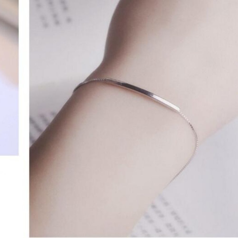 NEW 925 Sterling Silver Simple Bar Bracelet H - Picture 3 of 7